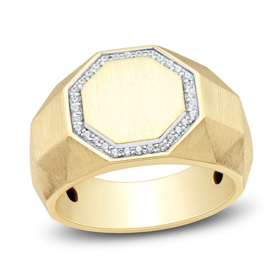 Men's Diamond Octagon Ring 1/8 ct tw 10K Yellow Gold