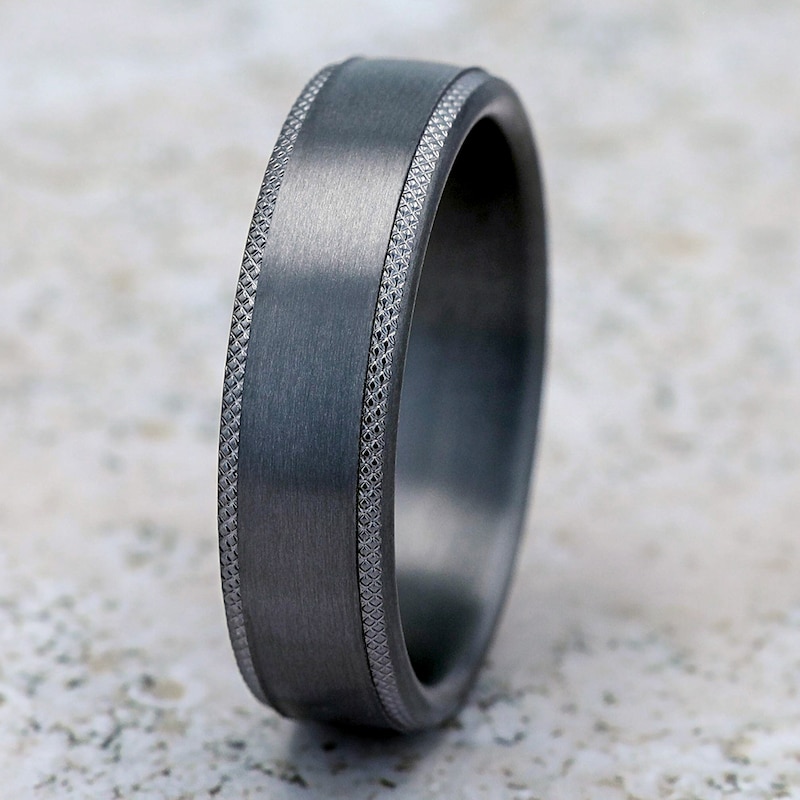 Main Image 4 of Men's Knurled-Edge Satin Wedding Band Tantalum 6.5mm