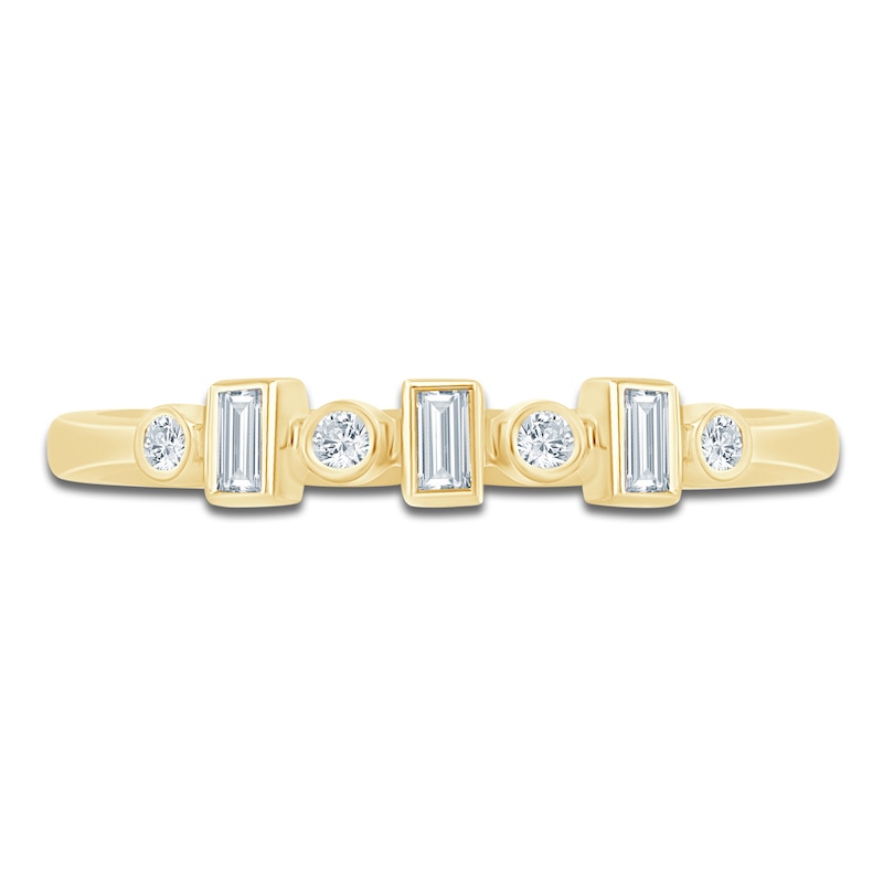 Main Image 3 of Certified Diamond Baguette & Round-Cut Anniversary Ring 1/8 ct tw 14K Yellow Gold
