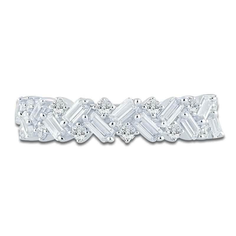 Main Image 3 of Certified Diamond Baguette & Round-Cut Anniversary Ring 3/4 ct tw 14K White Gold