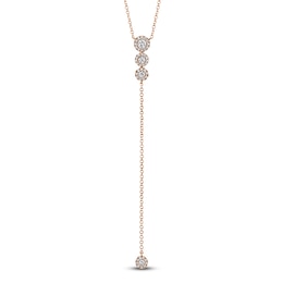 Shy Creation Diamond Graduated Halo Y-Drop Necklace 1/4 ct tw 14K Rose Gold 18" SC55002608