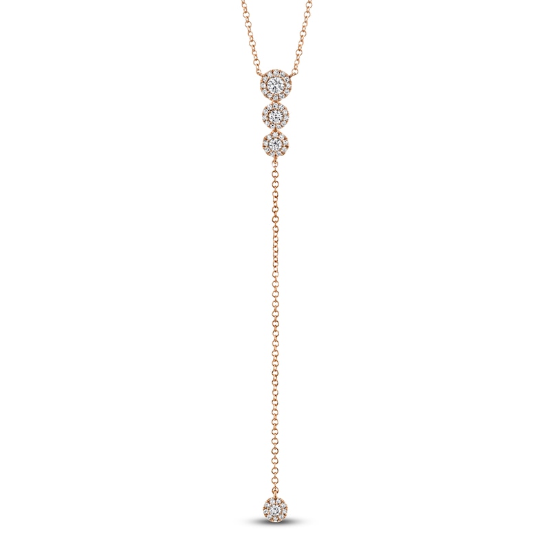 Main Image 1 of Shy Creation Diamond Graduated Halo Y-Drop Necklace 1/4 ct tw 14K Rose Gold 18" SC55002608