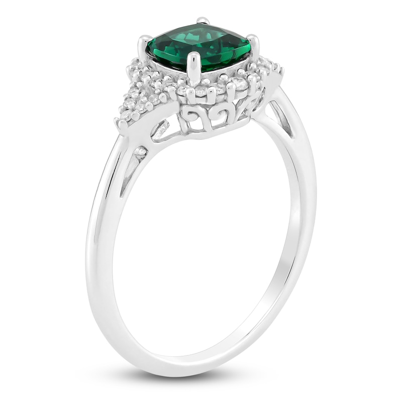 Main Image 2 of Cushion-Cut Lab-Created Emerald & Diamond Ring 1/6 ct tw 10K White Gold