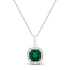 Thumbnail Image 1 of Cushion-Cut Lab-Created Emerald & Diamond Necklace 1/8 ct tw 10K White Gold 18"
