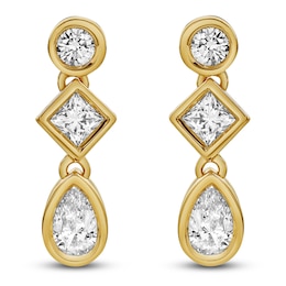 Blue Nile X Jared Pear, Princess & Round-Cut Three-Stone Drop Earrings 1 ct tw 14K Yellow Gold