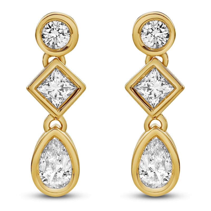 Main Image 1 of Blue Nile X Jared Pear, Princess & Round-Cut Three-Stone Drop Earrings 1 ct tw 14K Yellow Gold