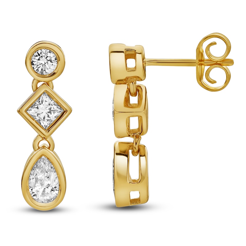 Main Image 3 of Blue Nile X Jared Pear, Princess & Round-Cut Three-Stone Drop Earrings 1 ct tw 14K Yellow Gold