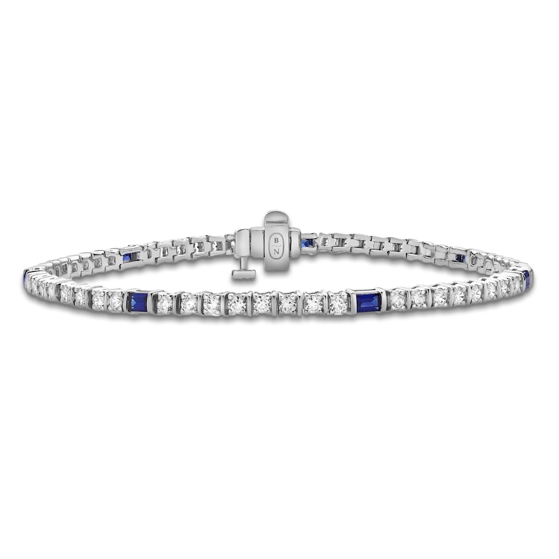 Main Image 1 of Blue Nile X Jared Baguette-Cut Natural Blue Sapphire & Diamond Tennis Bracelet 2 ct tw 14K White Gold 7"
