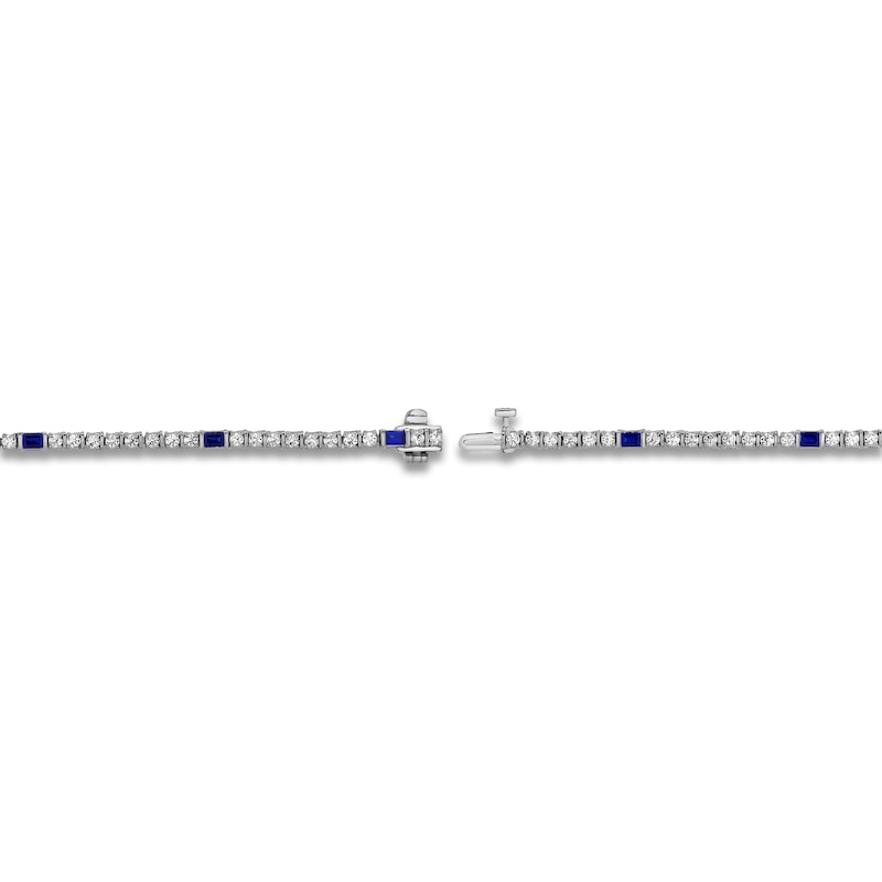 Main Image 3 of Blue Nile X Jared Baguette-Cut Natural Blue Sapphire & Diamond Tennis Bracelet 2 ct tw 14K White Gold 7"