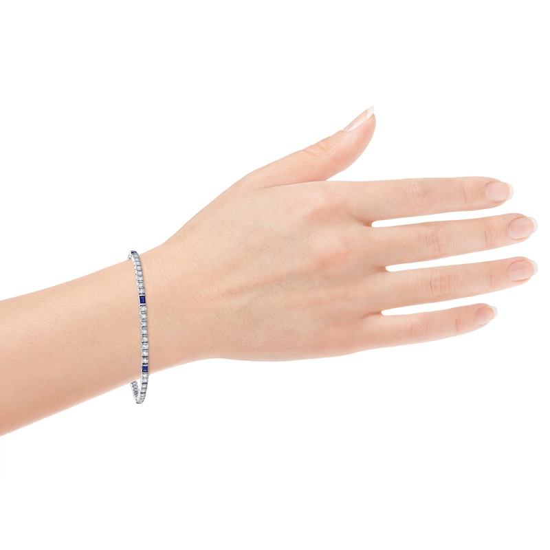 Main Image 4 of Blue Nile X Jared Baguette-Cut Natural Blue Sapphire & Diamond Tennis Bracelet 2 ct tw 14K White Gold 7"