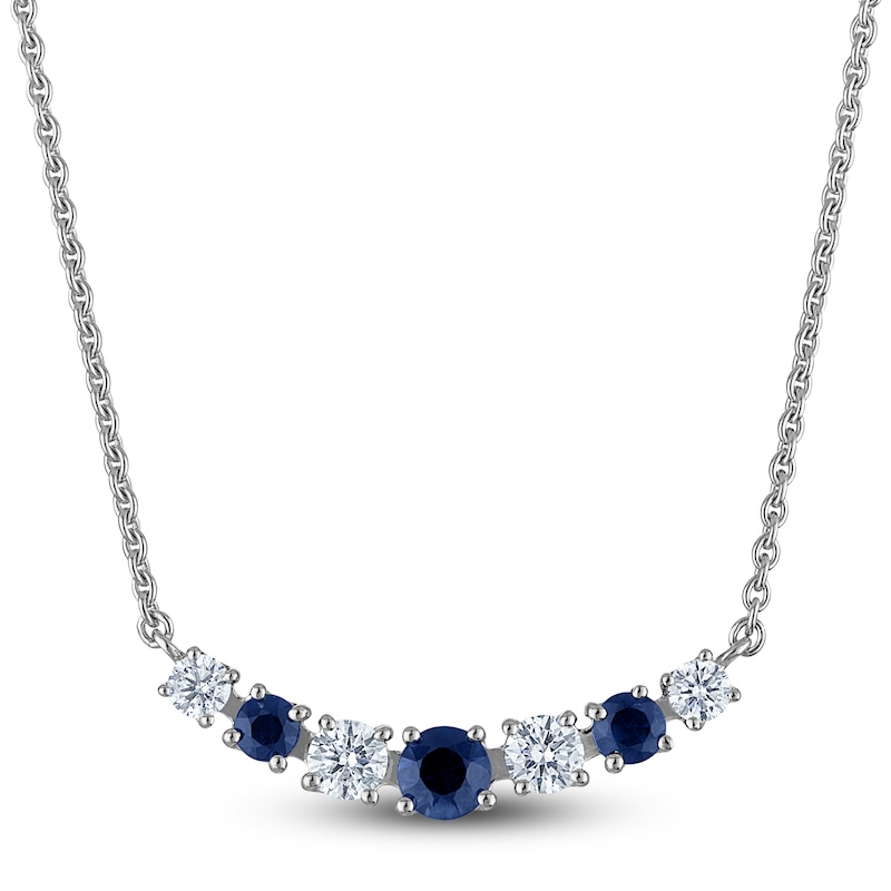 Main Image 1 of Blue Nile X Jared Natural Blue Sapphire & Diamond Graduated Smile Necklace 1/2 ct tw 14K White Gold 18"