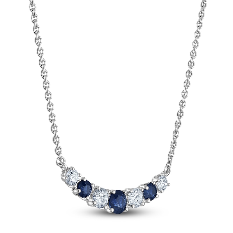 Main Image 2 of Blue Nile X Jared Natural Blue Sapphire & Diamond Graduated Smile Necklace 1/2 ct tw 14K White Gold 18"