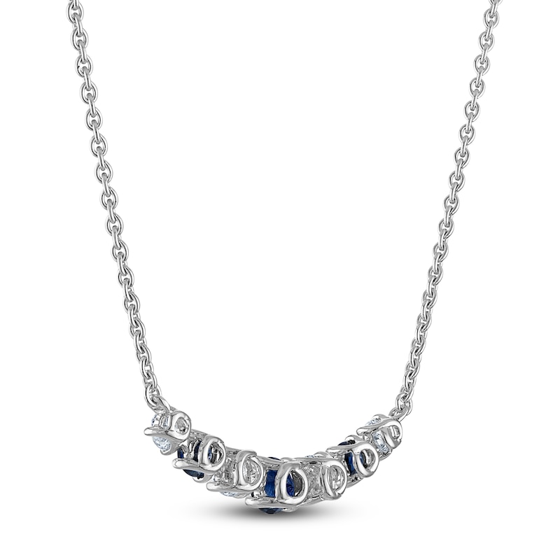 Main Image 3 of Blue Nile X Jared Natural Blue Sapphire & Diamond Graduated Smile Necklace 1/2 ct tw 14K White Gold 18"