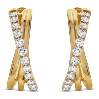 Jared Signature Diamond Crossover Huggie Hoop Earrings 1 ct tw 14K Yellow Gold