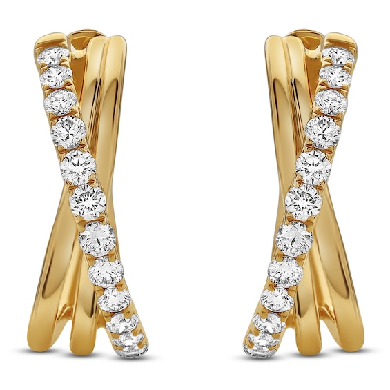Jared Signature Diamond Crossover Huggie Hoop Earrings 1 ct tw 14K Yellow Gold