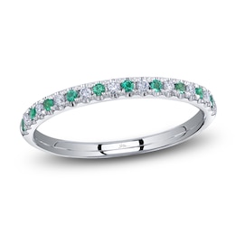 Shy Creation Natural Emerald & Diamond Ring 1/10 ct tw 14K White Gold SC55025934Z7