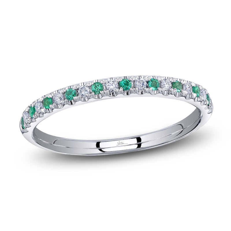 Main Image 1 of Shy Creation Natural Emerald & Diamond Ring 1/10 ct tw 14K White Gold SC55025934Z7