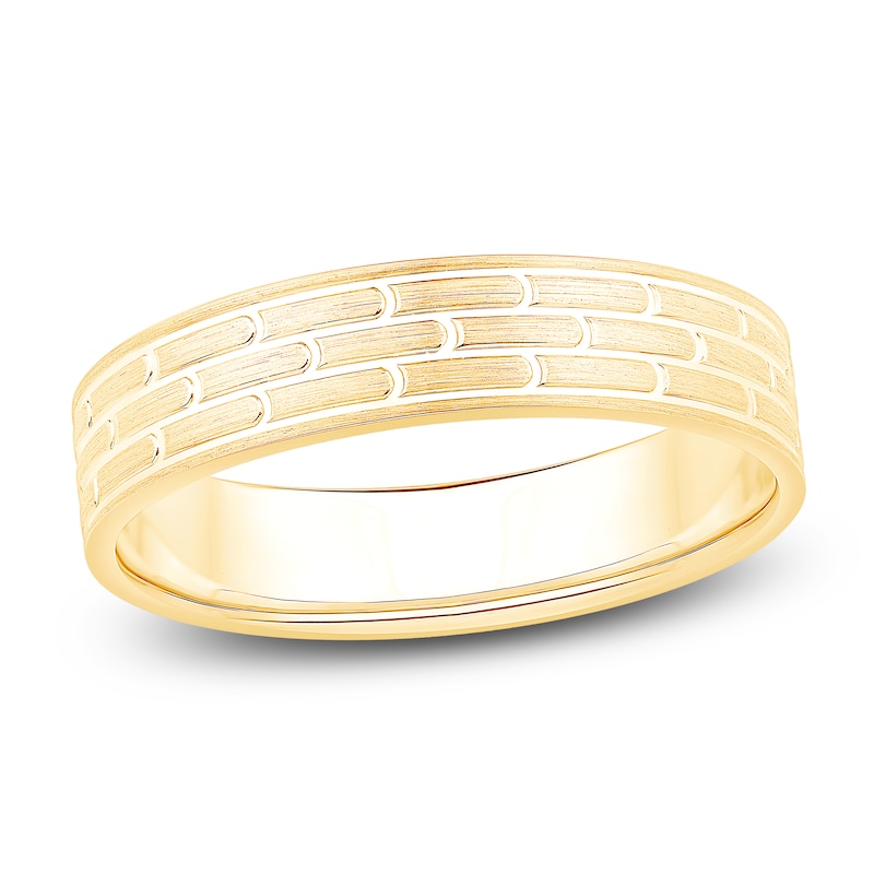 Main Image 1 of Men's Brushed Brick Pattern Wedding Band 14K Yellow Gold 4.9mm