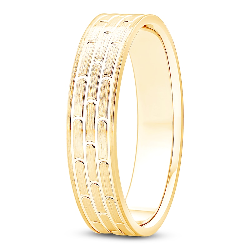 Main Image 2 of Men's Brushed Brick Pattern Wedding Band 14K Yellow Gold 4.9mm