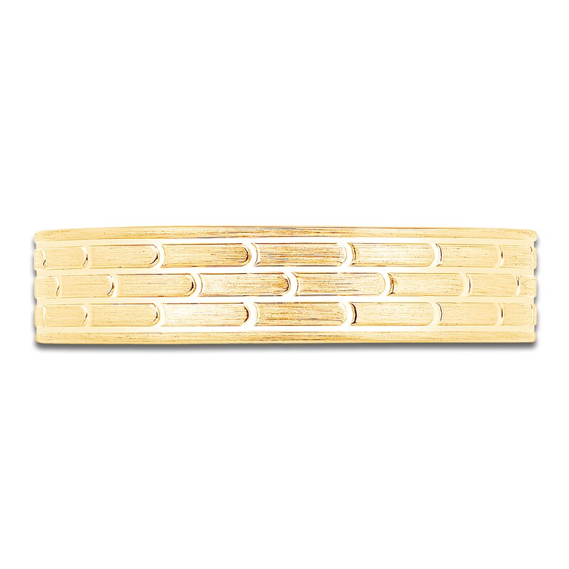 Main Image 3 of Men's Brushed Brick Pattern Wedding Band 14K Yellow Gold 4.9mm