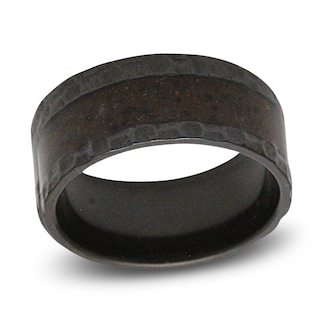Rare Bond Men's 9mm Brown Dinosaur Bone Inlay Wedding Band Black Zirconium