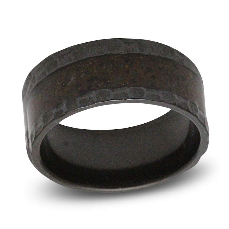 Main Image 1 of Men's 9mm Brown Dinosaur Bone Inlay Wedding Band Black Zirconium