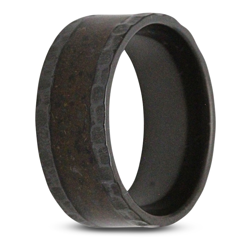Main Image 2 of Men's 9mm Brown Dinosaur Bone Inlay Wedding Band Black Zirconium