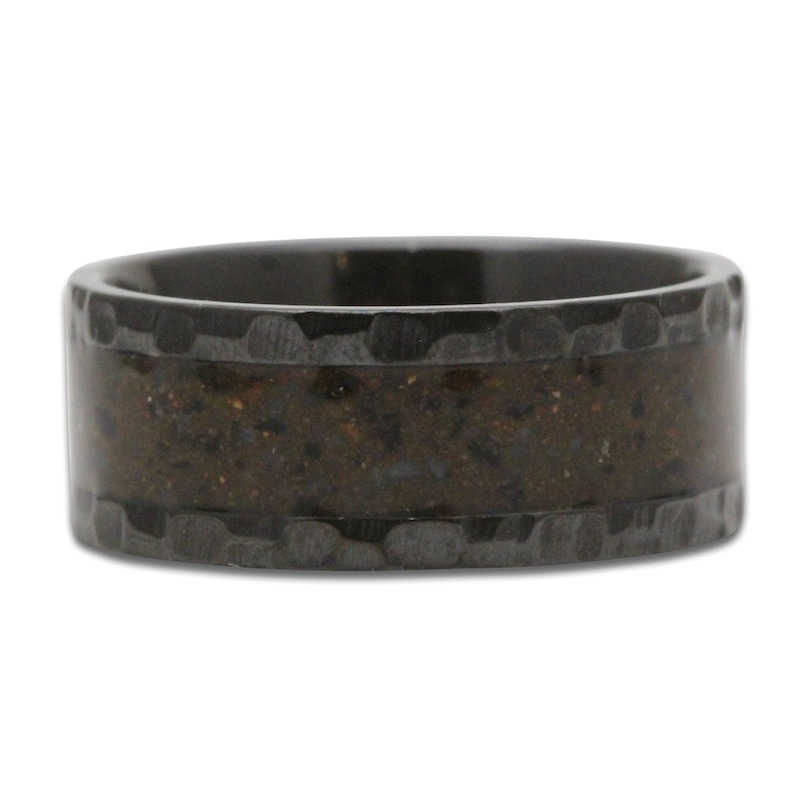Main Image 3 of Men's 9mm Brown Dinosaur Bone Inlay Wedding Band Black Zirconium