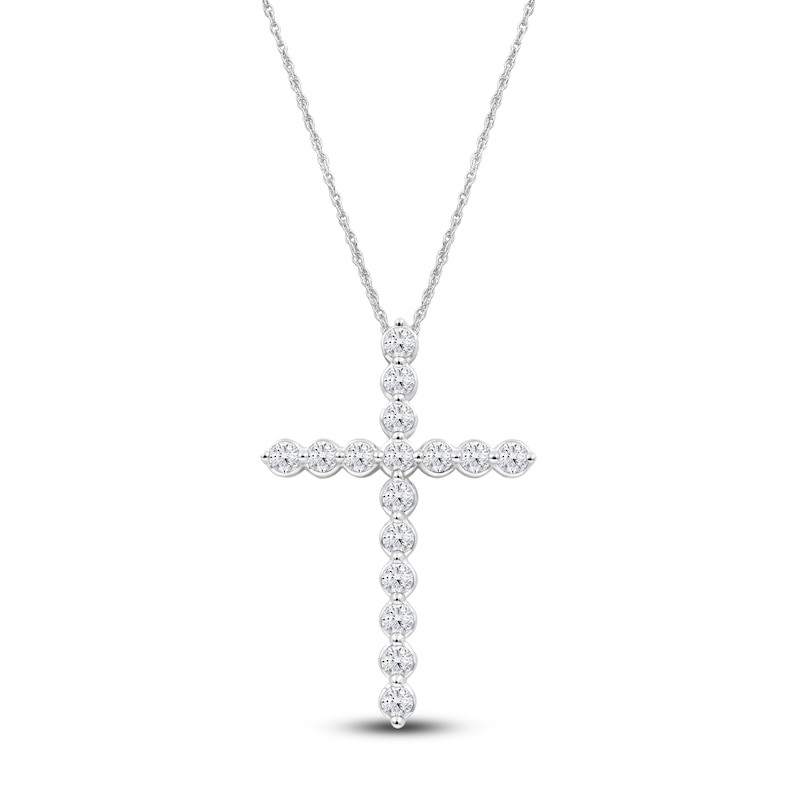 Main Image 1 of Lab-Grown Diamond Cross Necklace 2 ct tw 14K White Gold 18"
