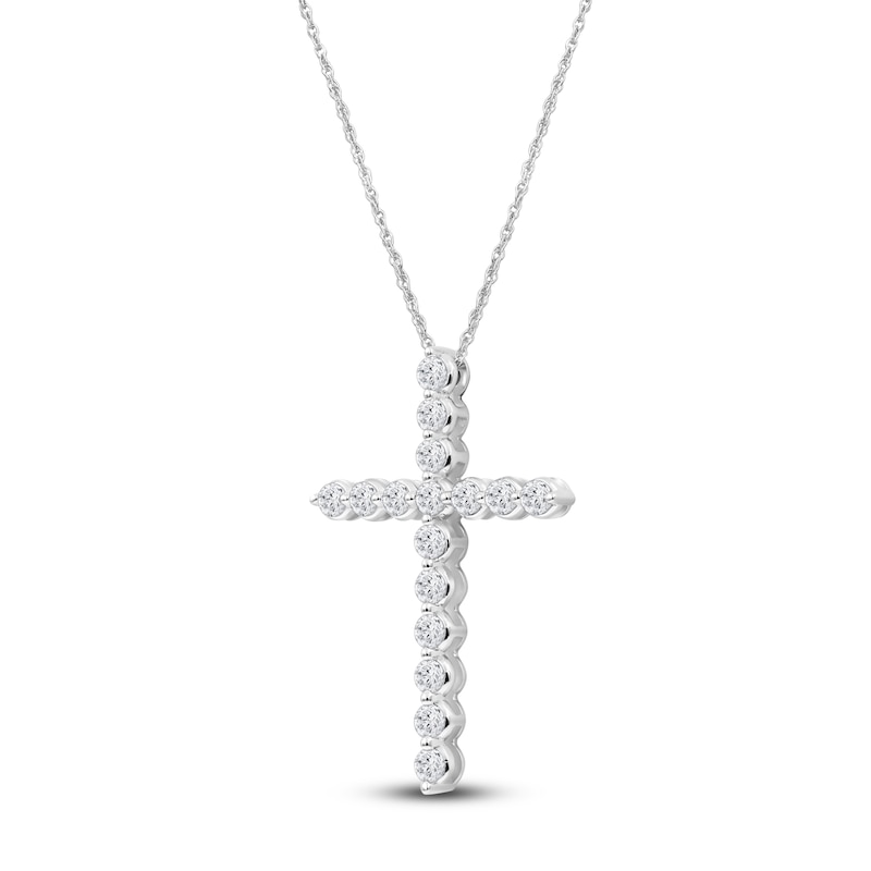 Main Image 2 of Lab-Grown Diamond Cross Necklace 2 ct tw 14K White Gold 18"