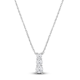 Lab-Grown Diamond Graduated Three-Stone Stack Necklace 1/4 ct tw 14K White Gold 18"