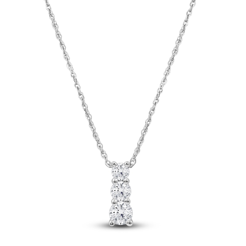 Main Image 1 of Lab-Grown Diamond Graduated Three-Stone Stack Necklace 1/4 ct tw 14K White Gold 18"