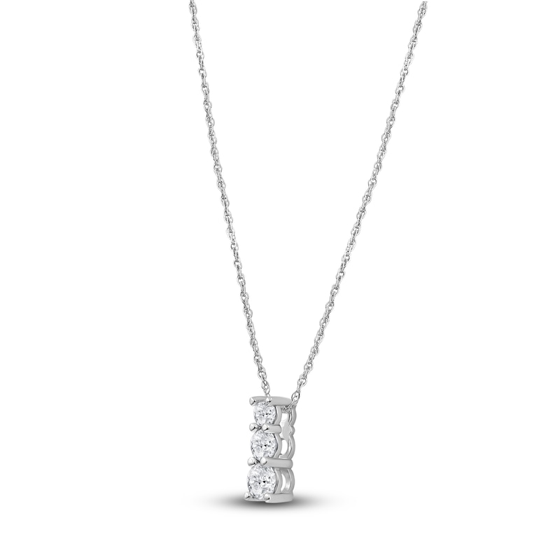 Main Image 2 of Lab-Grown Diamond Graduated Three-Stone Stack Necklace 1/4 ct tw 14K White Gold 18"