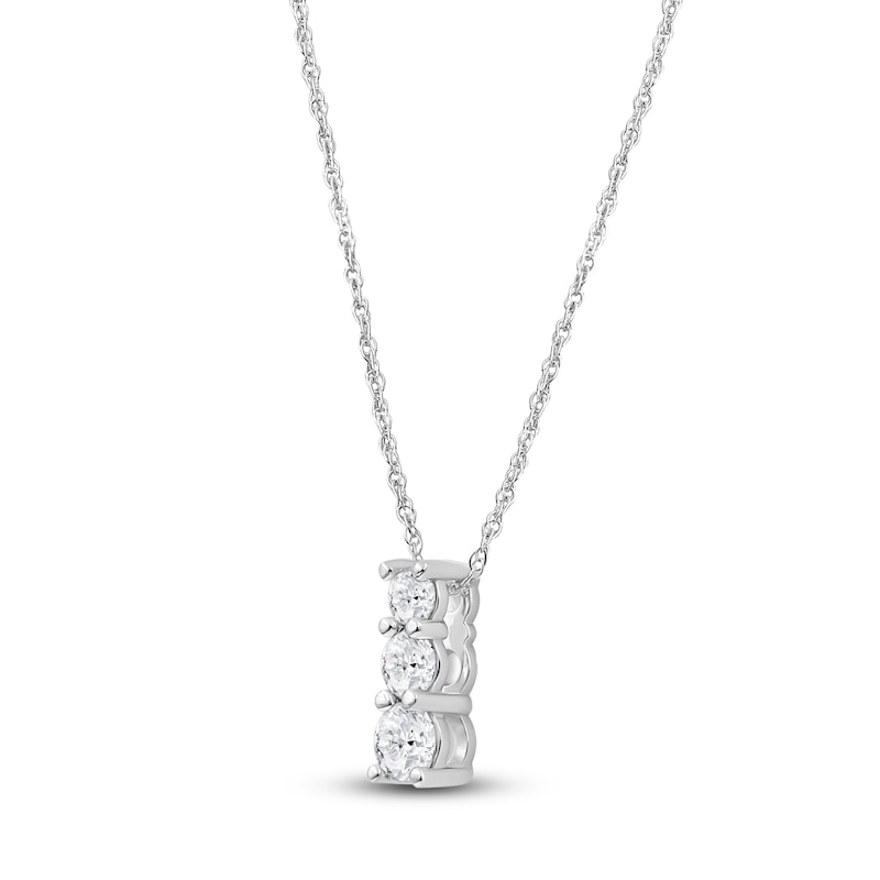 Main Image 4 of Lab-Grown Diamond Graduated Three-Stone Stack Necklace 1/4 ct tw 14K White Gold 18"