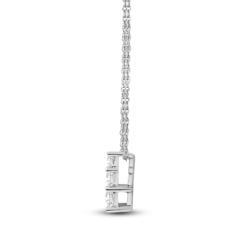 Main Image 5 of Lab-Grown Diamond Graduated Three-Stone Stack Necklace 1/4 ct tw 14K White Gold 18"