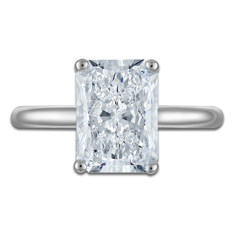 Main Image 3 of Radiant-Cut Lab-Grown Diamond Solitaire Plus Engagement Ring 3 ct tw Platinum (VS2/F)