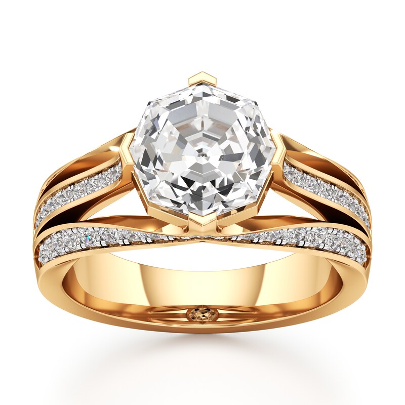 Main Image 1 of J'Lure Lab-Grown Diamond Octagon Step-Cut Engagement Ring 3-1/2 ct tw 18K Yellow Gold