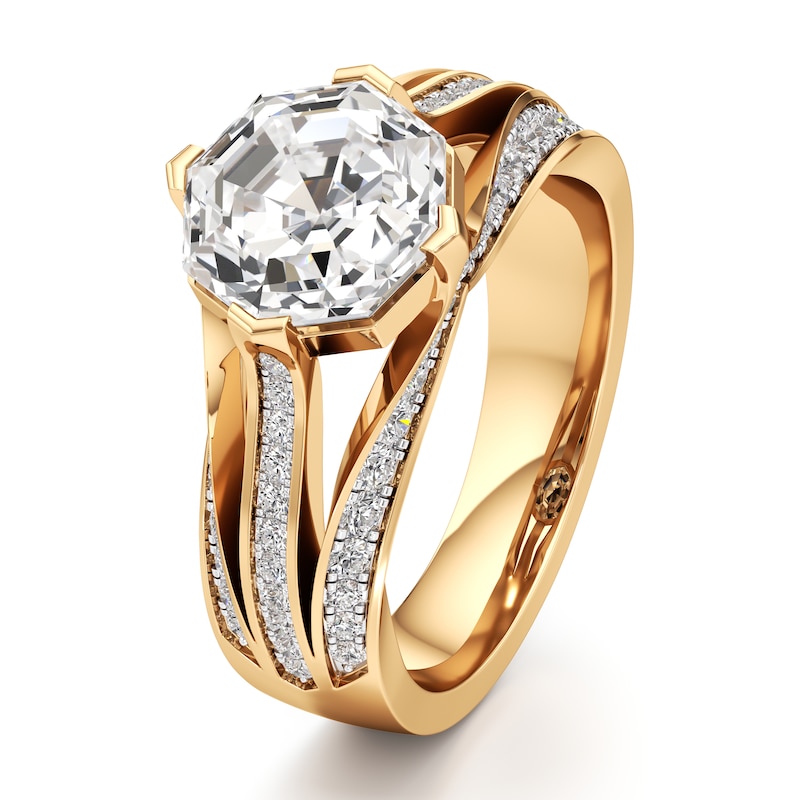 Main Image 4 of J'Lure Lab-Grown Diamond Octagon Step-Cut Engagement Ring 3-1/2 ct tw 18K Yellow Gold