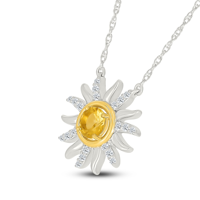 Main Image 2 of Natural Citrine & White Lab-Created Sapphire Sun Necklace Sterling Silver & 10K Yellow Gold 18"