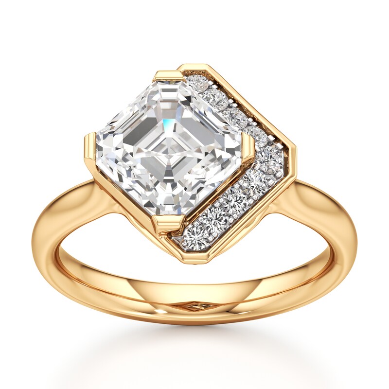 Main Image 1 of J'Lure Square-Emerald Step-Cut Lab-Grown Diamond Half-Halo Engagement Ring 3 ct tw 18K Yellow Gold