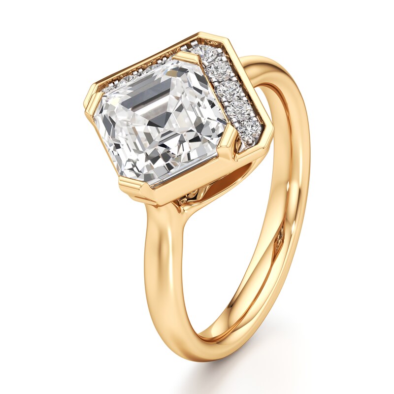 Main Image 4 of J'Lure Square-Emerald Step-Cut Lab-Grown Diamond Half-Halo Engagement Ring 3 ct tw 18K Yellow Gold