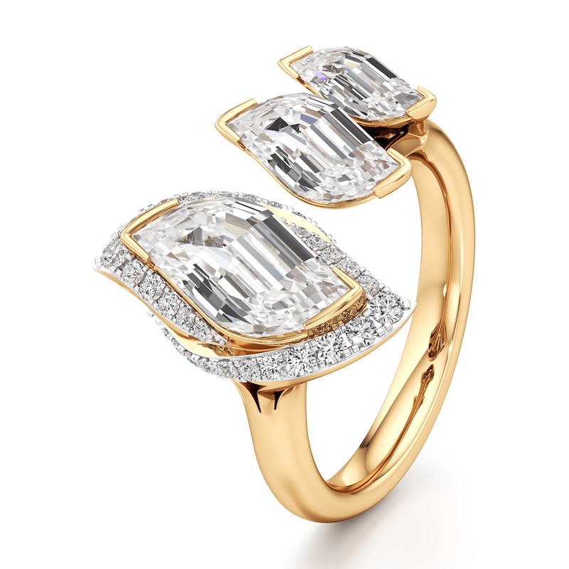 Main Image 4 of J'Lure Leaf Step-Cut Lab-Grown Diamond Engagement Ring 3-3/4 ct tw 18K Yellow Gold
