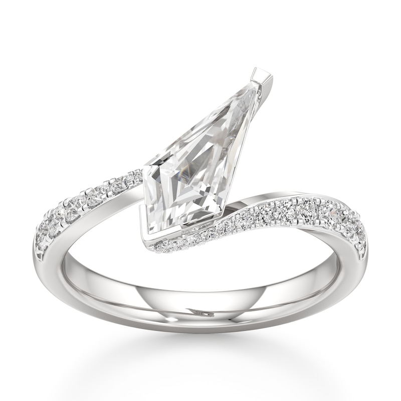 Main Image 1 of J'Lure Kite Step-Cut Lab-Grown Diamond Bypass Engagement Ring 1-3/8 ct tw 18K White Gold