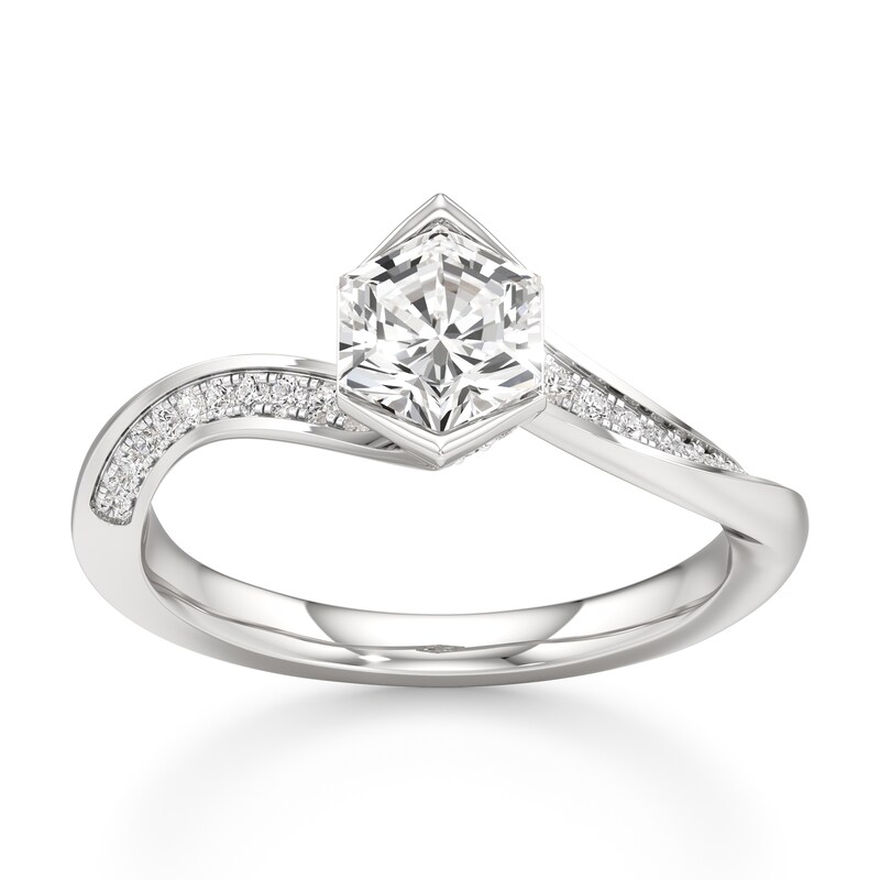 Main Image 1 of J'Lure Hexagon Brilliant-Cut Lab-Grown Diamond Bypass Engagement Ring 1-1/6 ct tw 18K White Gold