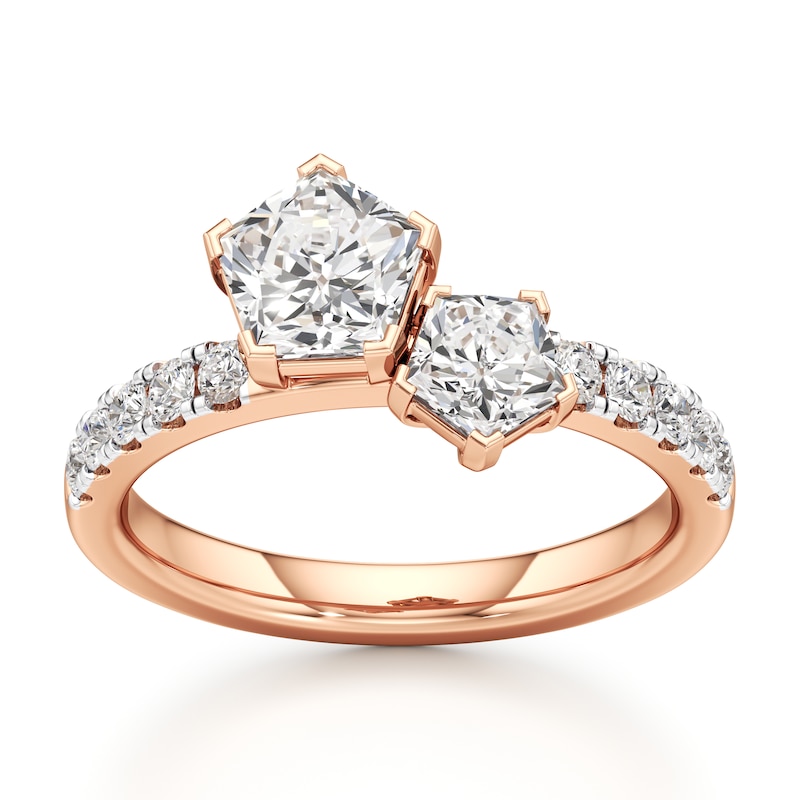 Main Image 1 of J'Lure Pentagon Brilliant-Cut Two-Stone Lab-Grown Diamond Engagement Ring 1-3/4 ct tw 18K Rose Gold