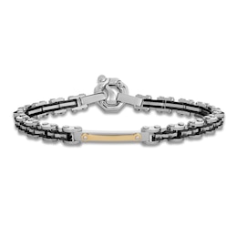 Baraka Men's Link Bracelet with Diamond Accent Stainless Steel, Black Ion Plating & 18K Yellow Gold 7.75"