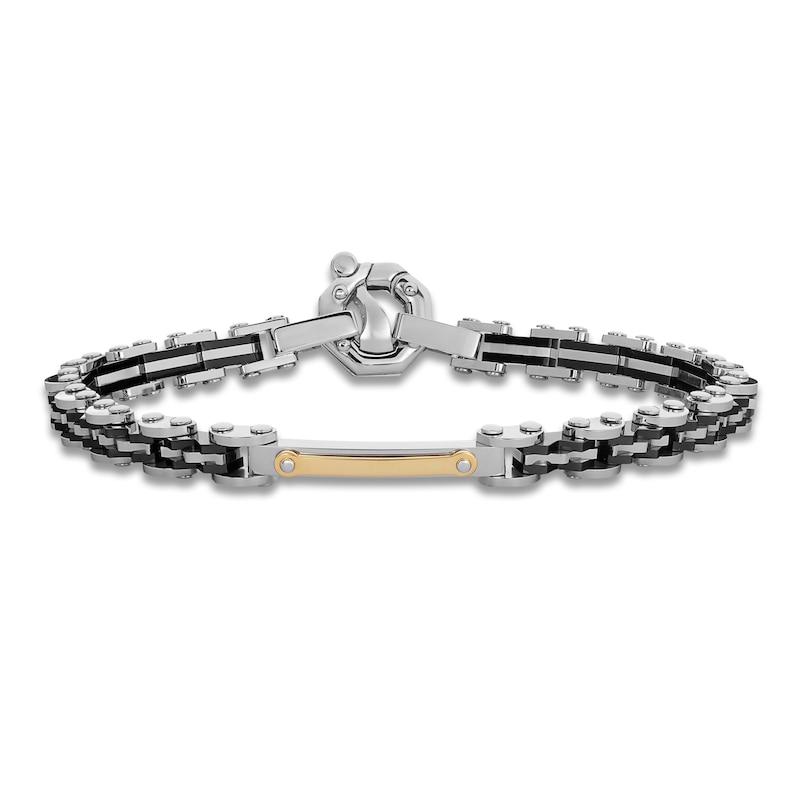 Main Image 1 of Baraka Men's Link Bracelet with Diamond Accent Stainless Steel, Black Ion Plating & 18K Yellow Gold 7.75"