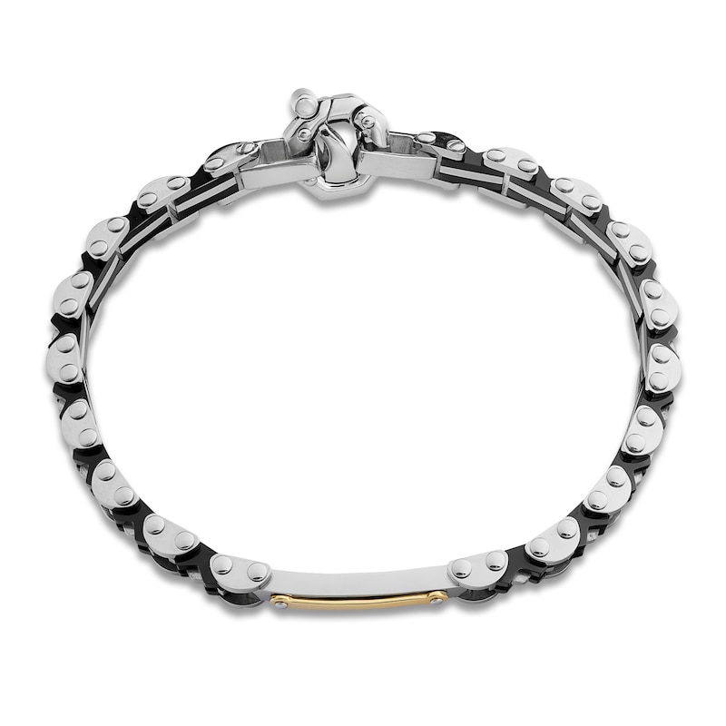 Main Image 2 of Baraka Men's Link Bracelet with Diamond Accent Stainless Steel, Black Ion Plating & 18K Yellow Gold 7.75"