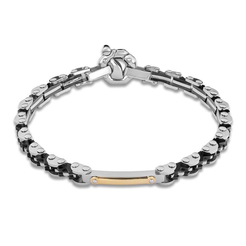 Main Image 4 of Baraka Men's Link Bracelet with Diamond Accent Stainless Steel, Black Ion Plating & 18K Yellow Gold 7.75"