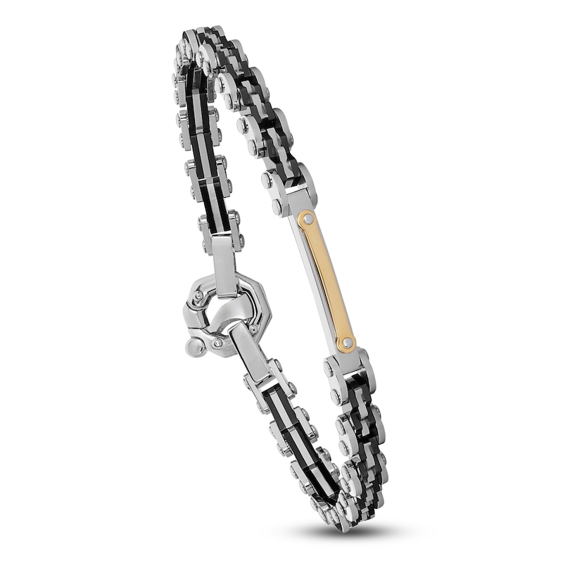 Main Image 5 of Baraka Men's Link Bracelet with Diamond Accent Stainless Steel, Black Ion Plating & 18K Yellow Gold 7.75"